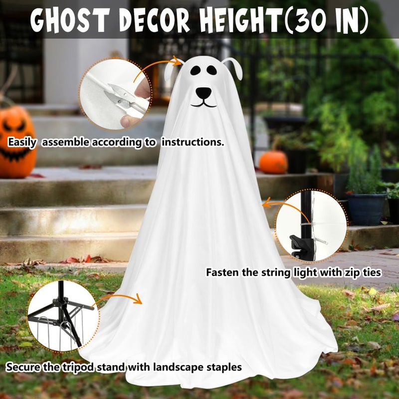 DAZONGE Halloween Decorations, Light-Up Freestanding Spooky Ghost Dog with Remote String Lights Battery Operated, Halloween Ghost Dog for Front Door Porch Yard Lawn Home Party - Image 4
